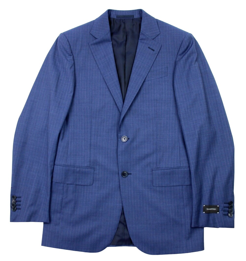 $2995 ERMENEGILDO ZEGNA Suit 34 R (44 EU) Mens Blue Stripe Wool Milano 2 Piece